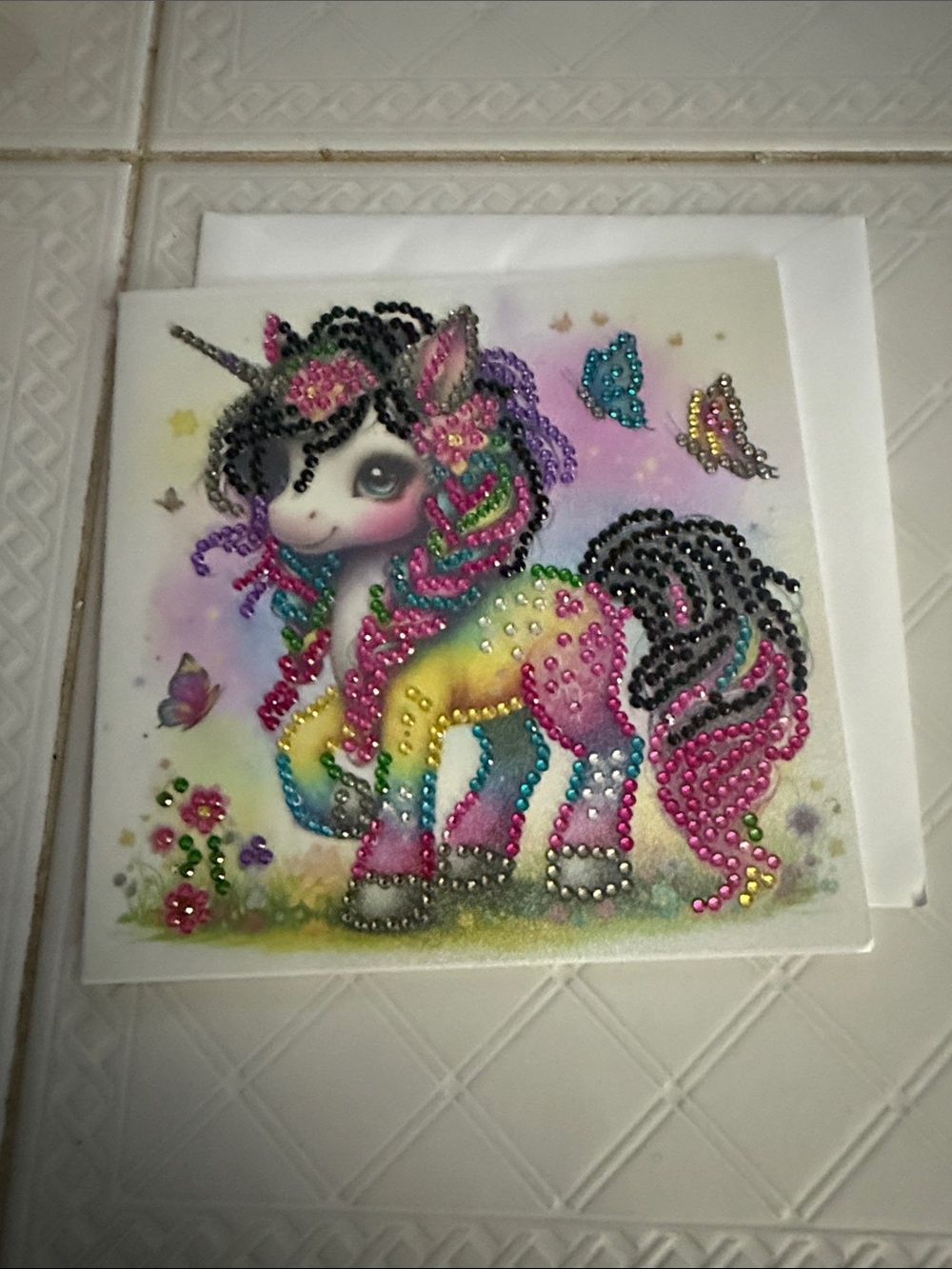 Unbranded Rainbow Unicorn Jewel Art Print - Pink, Purple, Black Accents
